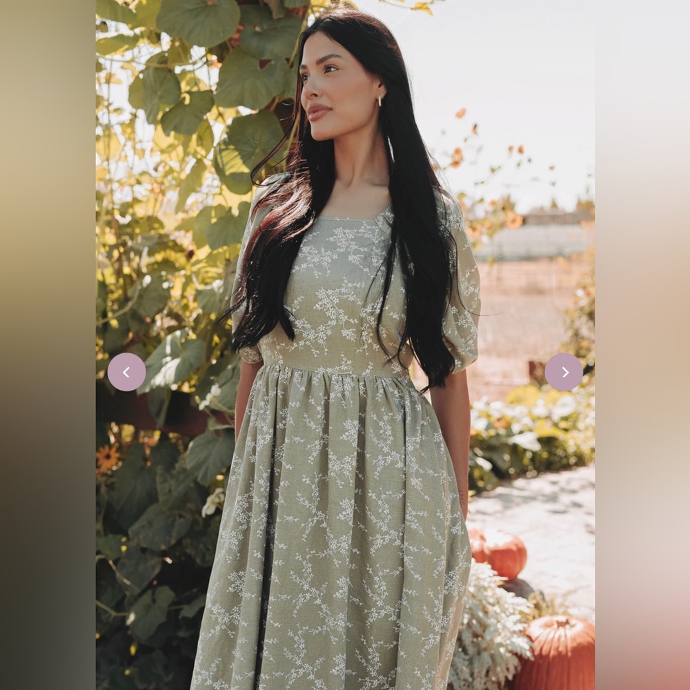 DM fashion - Floral Puff-Sleeve Midi Dress- MATERNITY FRIENDLY